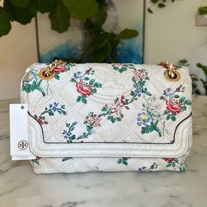 NWT TORY BURCH Fleming Soft Printed Convertible Bag Ivory French Paisley Floral